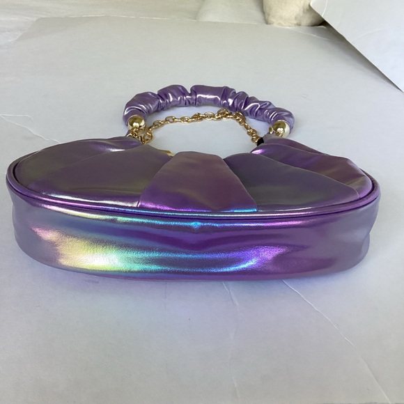 Olivia Miller Iridescent Metallic Purple Shoulder Bag Scrunch Handle Y2K Shiny - Picture 4 of 13